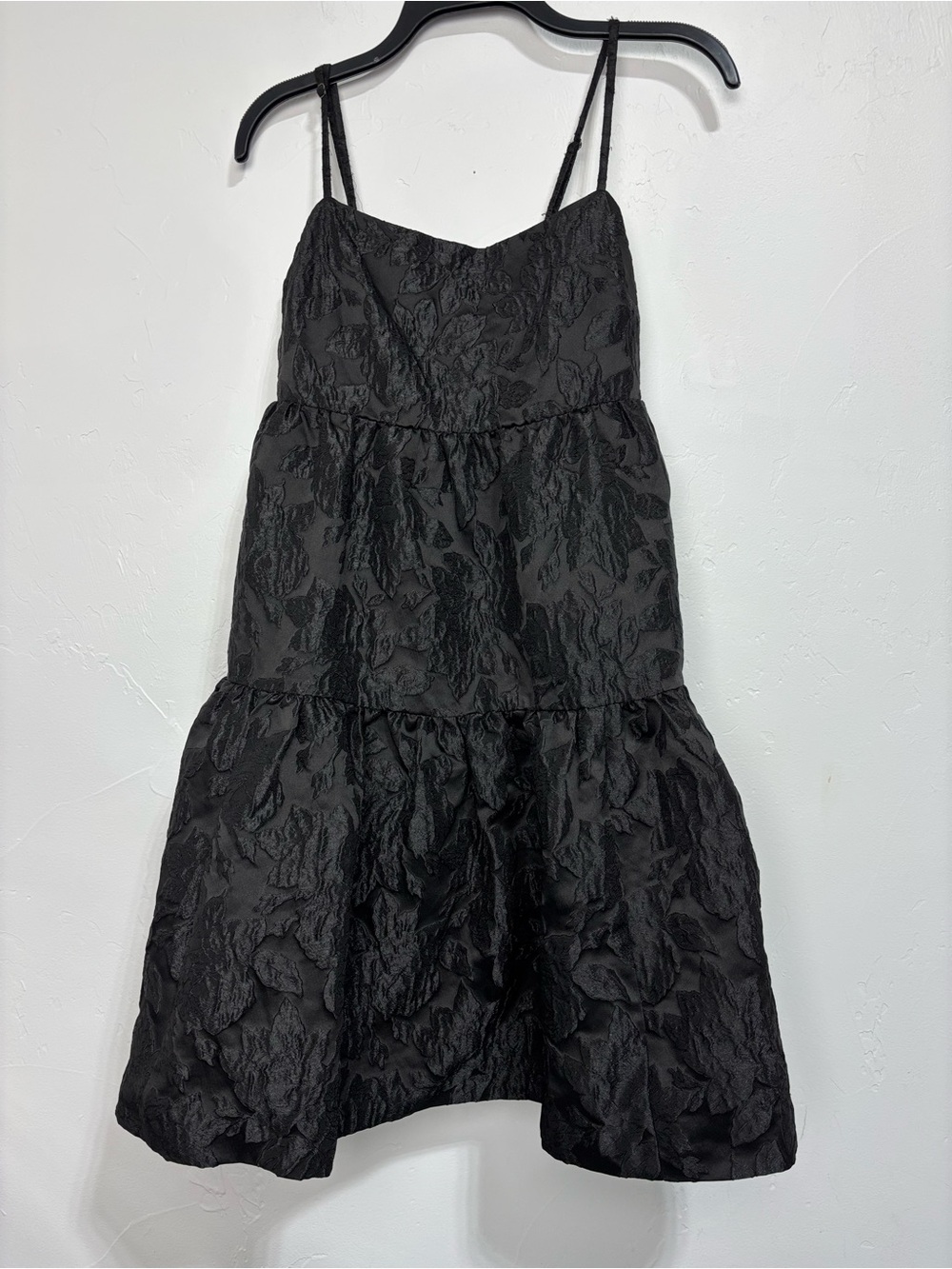 J. Crew Women's 6 Black Tapestry Babydoll Party Dress Jacquard Spaghetti Strap